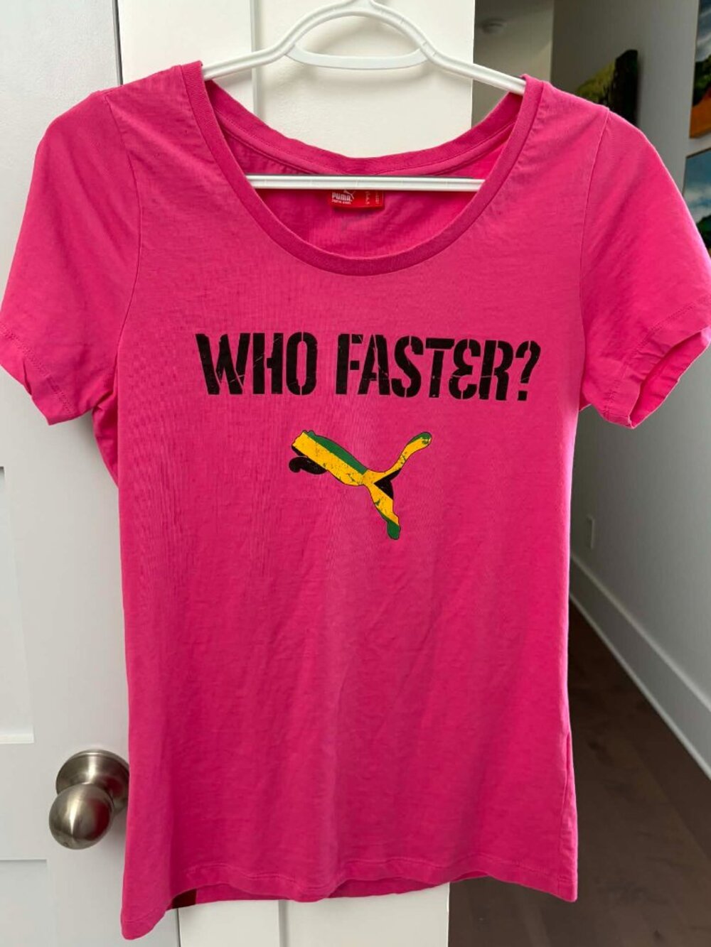 Pink PUMA Graphic T-Shirt – “WHO FASTER?”